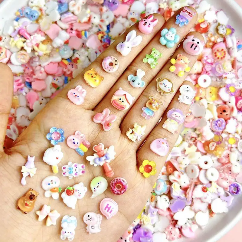 Resin Adorable Piggy Bear Nail Art Charms Cute Fox Head Cat Animals Cartoon Series Nail Decorations DIY Hairpin Nails Supplies