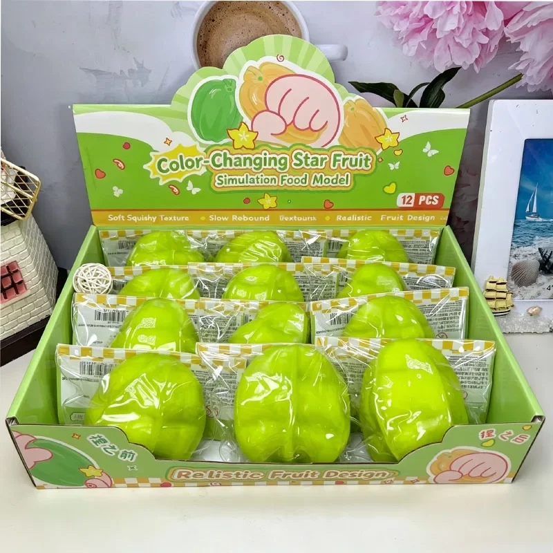 Viral Temperature‑Changing Star Fruit Squishy Model, Slow‑Rebound Fluid Cream Texture Stress Relief Squeeze Model