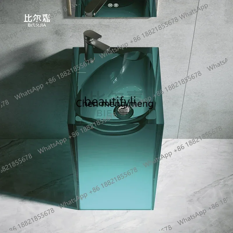 

xxxFloor-Type Bathroom Wash Basin Color Transparent Resin Art Basin Pedestal Basin
