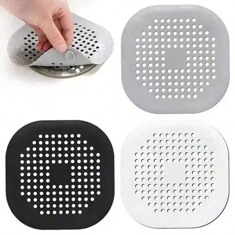 

1/3pcs Silicone Hair Catcher, With Suction Cup, Square Drain Cover, Suitable For Shower, Sink, Floor Drain, Hair Filter, Applicable For Bathroom, Bathtub, Kitchen, Bathroom Decor, Back To School Season