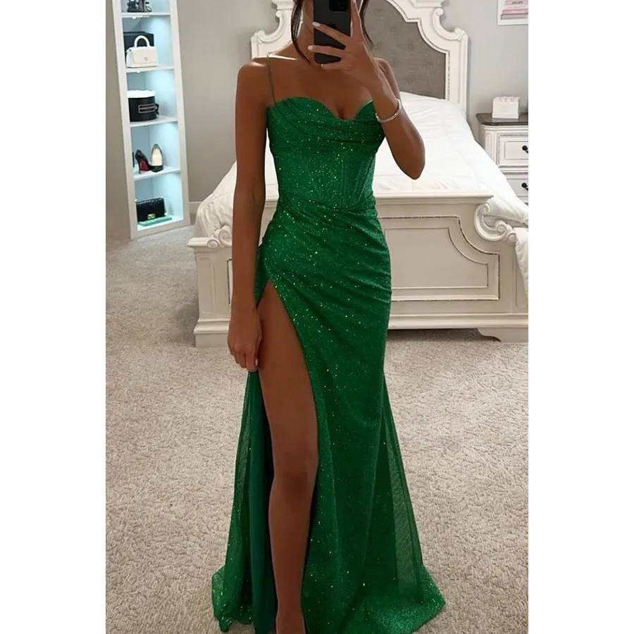 Women's Elegant Off Shoulder A Line Long Sleeveless Solid Color Mid Waist Dress for Wedding Guest Prom Evening Party with Zipper