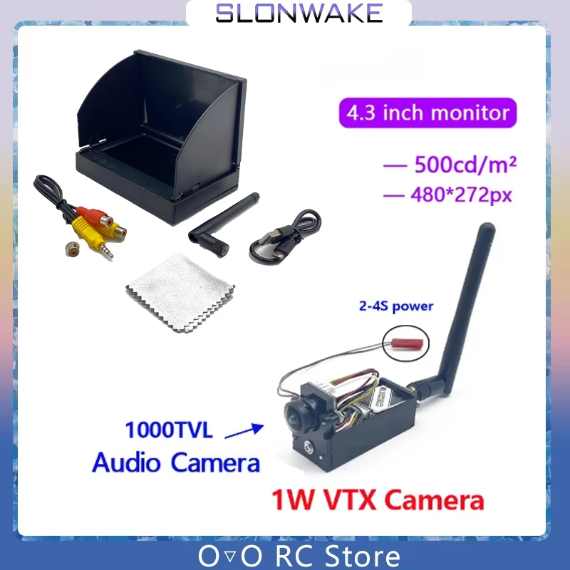 

5.8G 4.3 Inch FPV Monitor 480x272 with FPV 1W adjustable VTX Transmitter launcher + CMOS 1000TVL Camera for RC Part