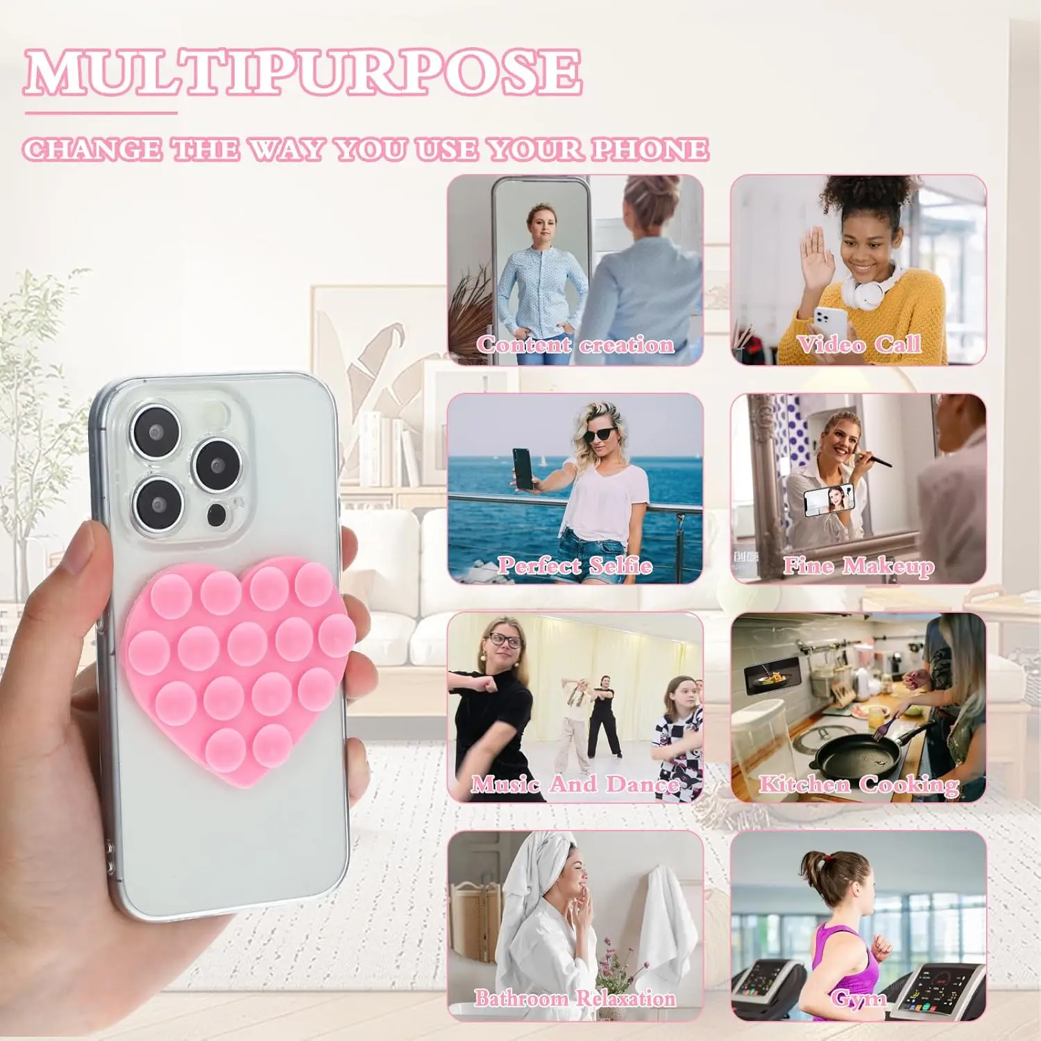 Double-Sided Suction Cup Phone Mount, Silicone Suction Phone Case Adhesive Sticky Phone Grip Hands-Free Phone Grip Phone Stand