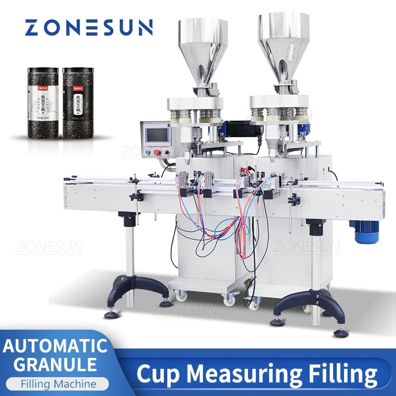 ZONESUN Automatic Filling Machine 2 Heads Granule Quantitative Filler Grain Plastic Glass Bottle Jar Production Machine