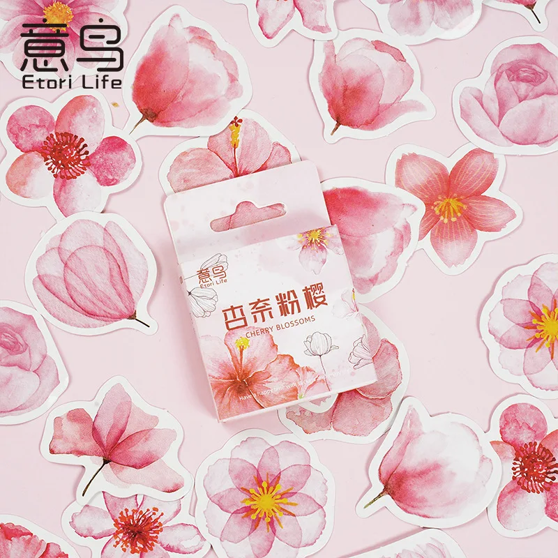 46pcs Box Stickers Apricot Nai Pink Sakura Creative Personality Hand Account Album Decoration DIY Stationery Sealing Stickers