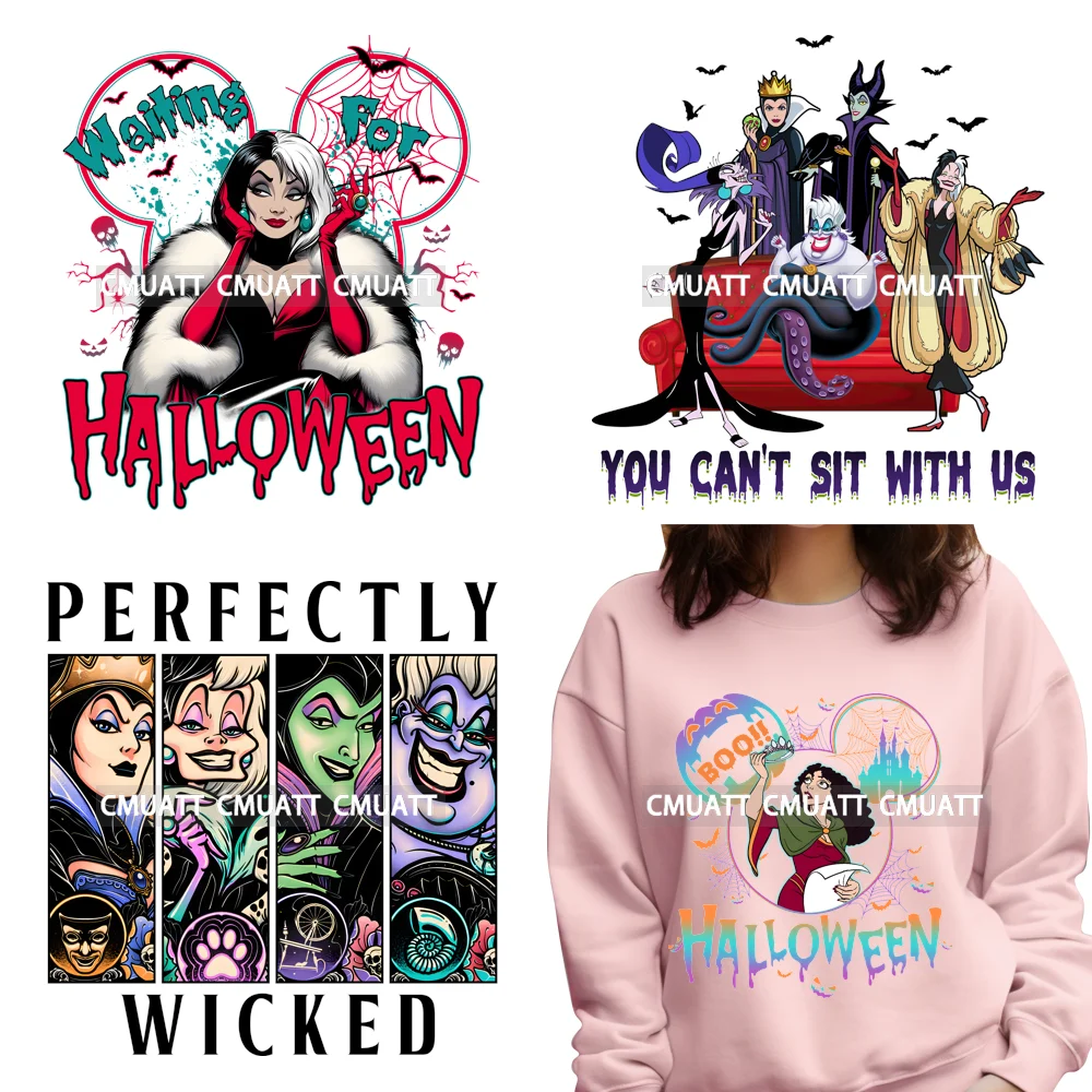 

Wicked Cartoon Queen Girl Character Bad Witches Club Halloween Iron on DTF Washable Transfers Sticker Ready to Press for Textile