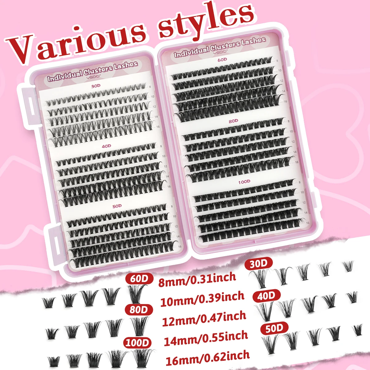 30/32 Row Lash Clusters Set 8-16mm Mixed DIY Grafting Lashes Soft False Eyelashes D Curl Eyelash Extensions Makeup Kit Faux Cils