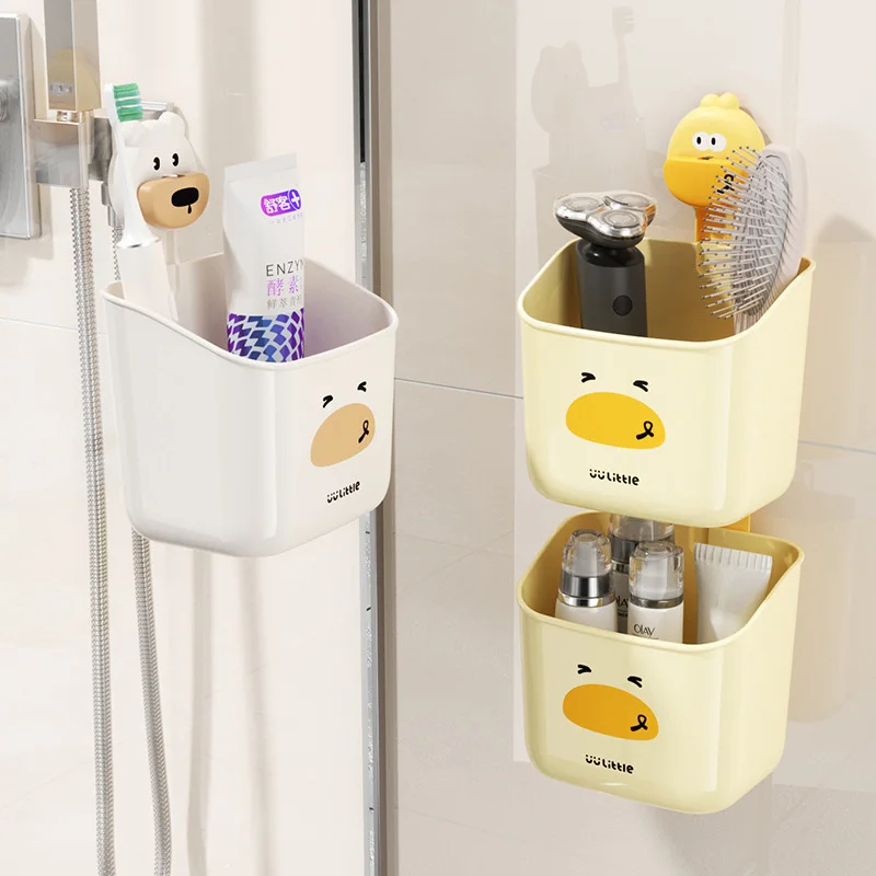 صندوق مثبت على الحائط بدون كوب شفط بدون حفر، تخزين مكياج الحمام، حامل البصل/الزنجبيل/الثوم، سيناريو رطب وجاف