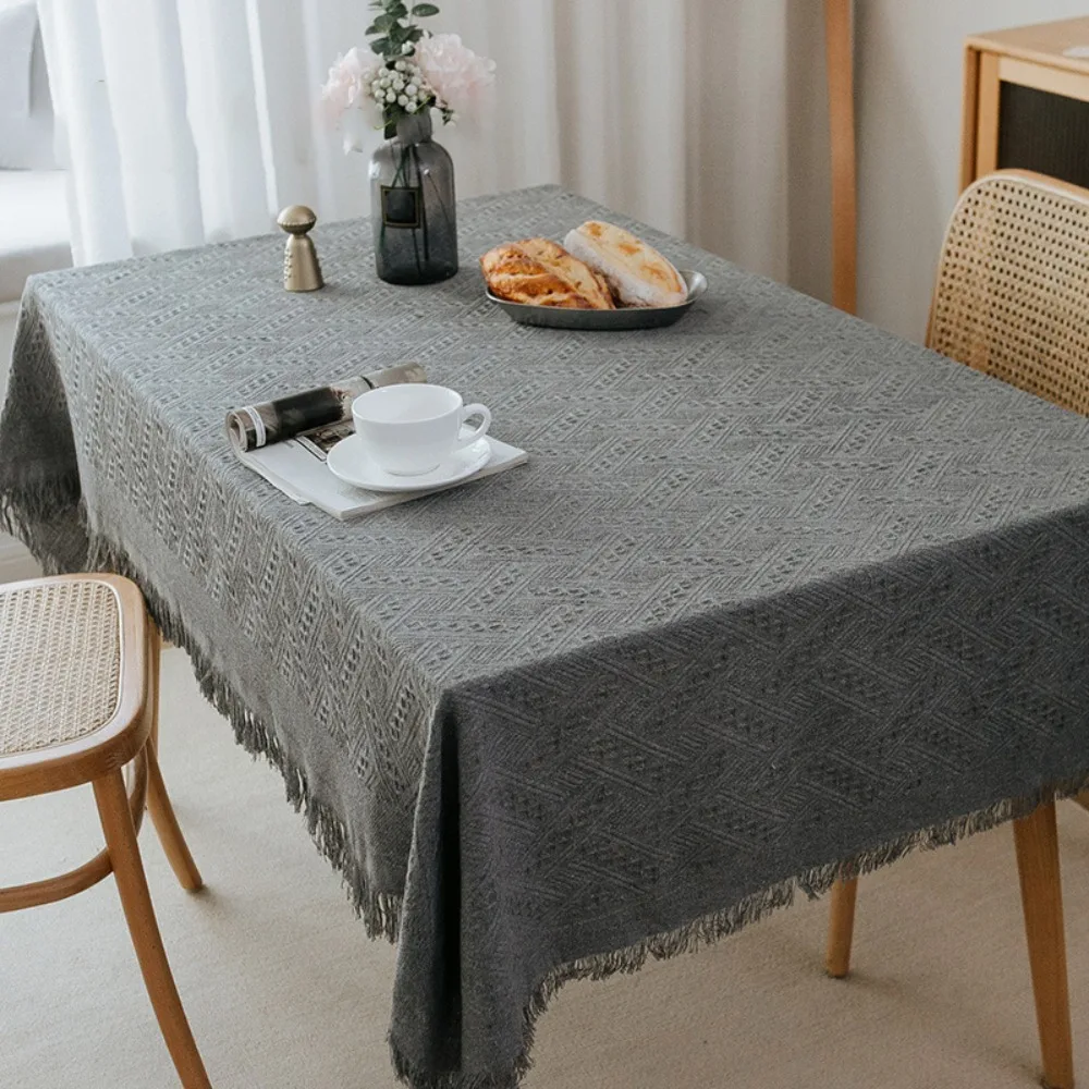 

Home Decor Tassel Edge Interweaving Grid Tablecloth Rectangular French Rustic Table Cover Washable Coffee Table Mat Picnic