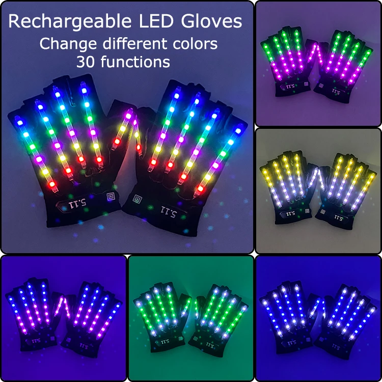 

Color Changing USB Rechargeable LED Flashing Party Gloves Light Up Gloves Dance Party Decor Bar KTV Night Cub Glowing Props