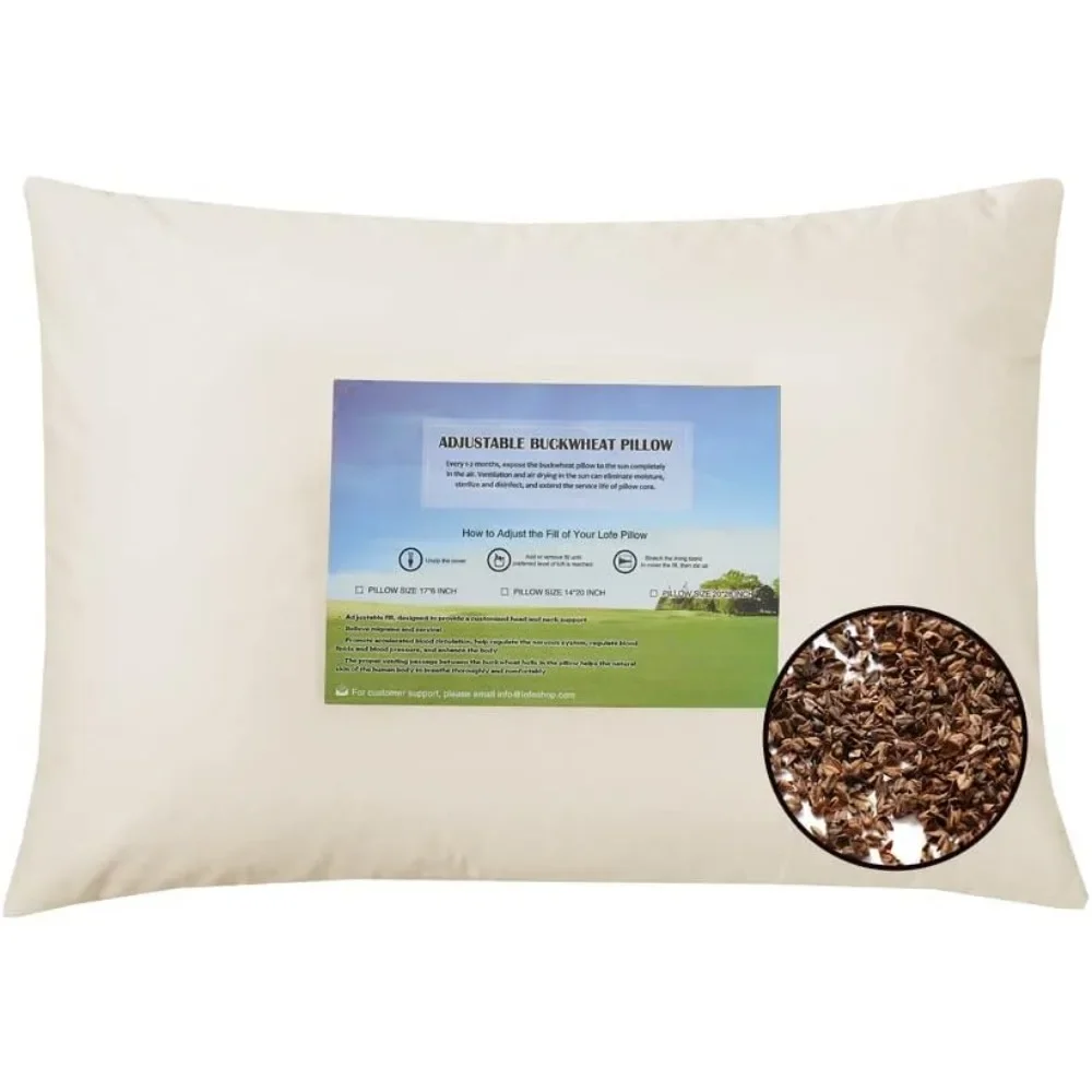 Camping Organic buckwheat pillow for sleep 20''x26''adjustable loft cool sleep cervical spine support for back and side sleepers