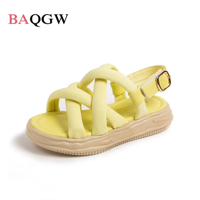 

Weave Design Summer Fashion Girls Sandals Cross Buckle Openwork Solid Color Children's Sandals Breathable Casual Child Shoes