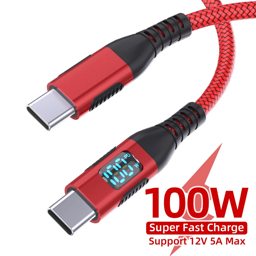 USB C to C Cable 100W PD Digital Display Nylon Braided Fast Charging Data Cord for iPhone 15 Samsung Xiaomi MacBook
