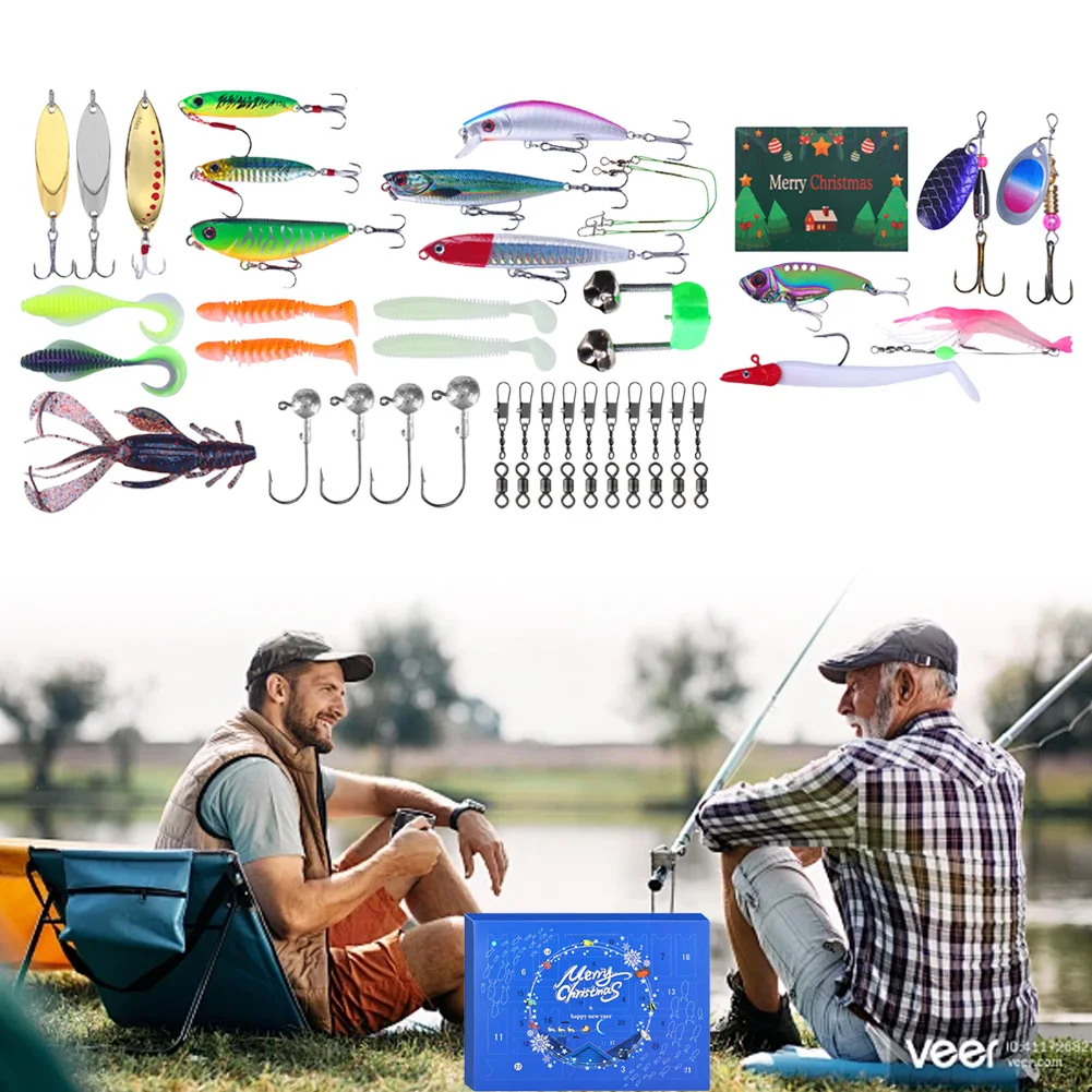 

Christmas Fishing Baits Countdown Calendar Box 24 Days Fishing Lures Advent Calendar Box Festival Theme Gift for Fishing Lovers