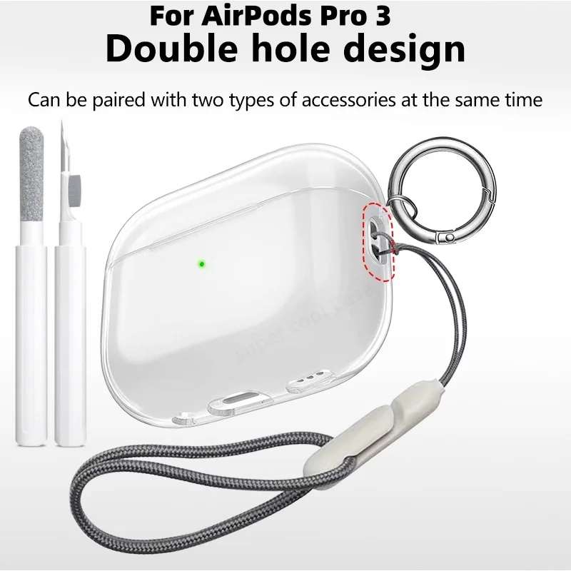 Pour Airpods Pro 3 étui pour écouteurs (2025) housse de protection antichoc souple TPU Transparent pour AirPods Pro 3 étui avec Kit de nettoyage