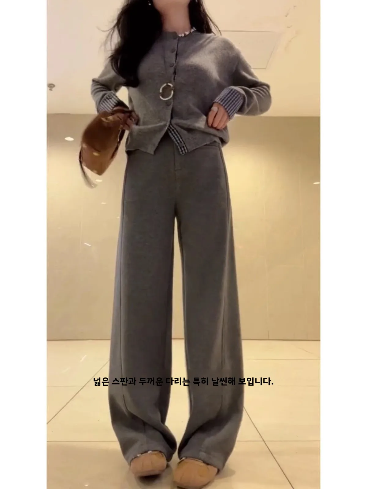 Gray Woolen Fleece Suit Wide-Leg Pants Women Autumn and Winter Guangzhou Thirteen Lines Zhengzhou High end Casual Straight Pants