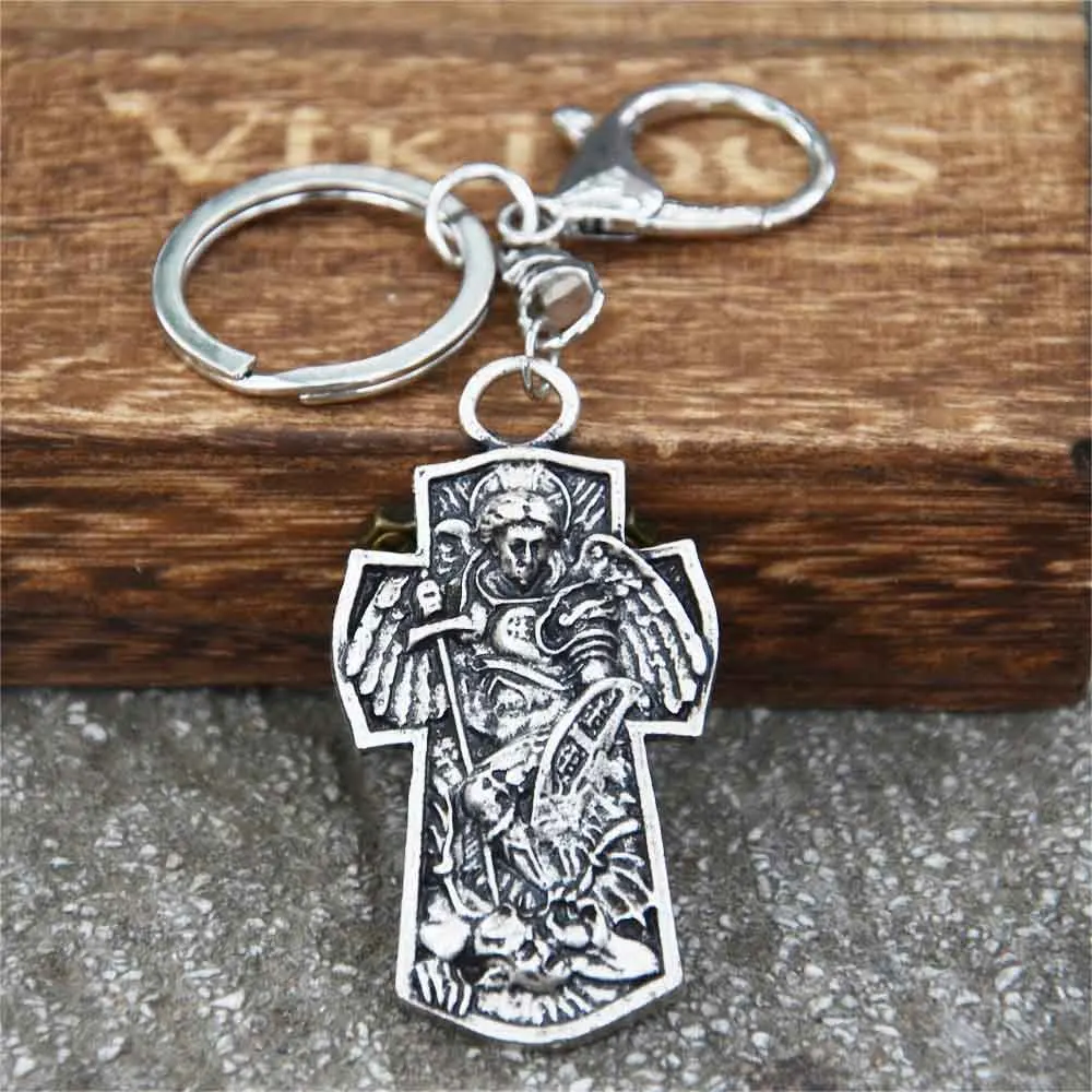 Porte-clés Saint Michael Saint George pour hommes, Protection archange amulette, bijoux, croix orthopédique russe