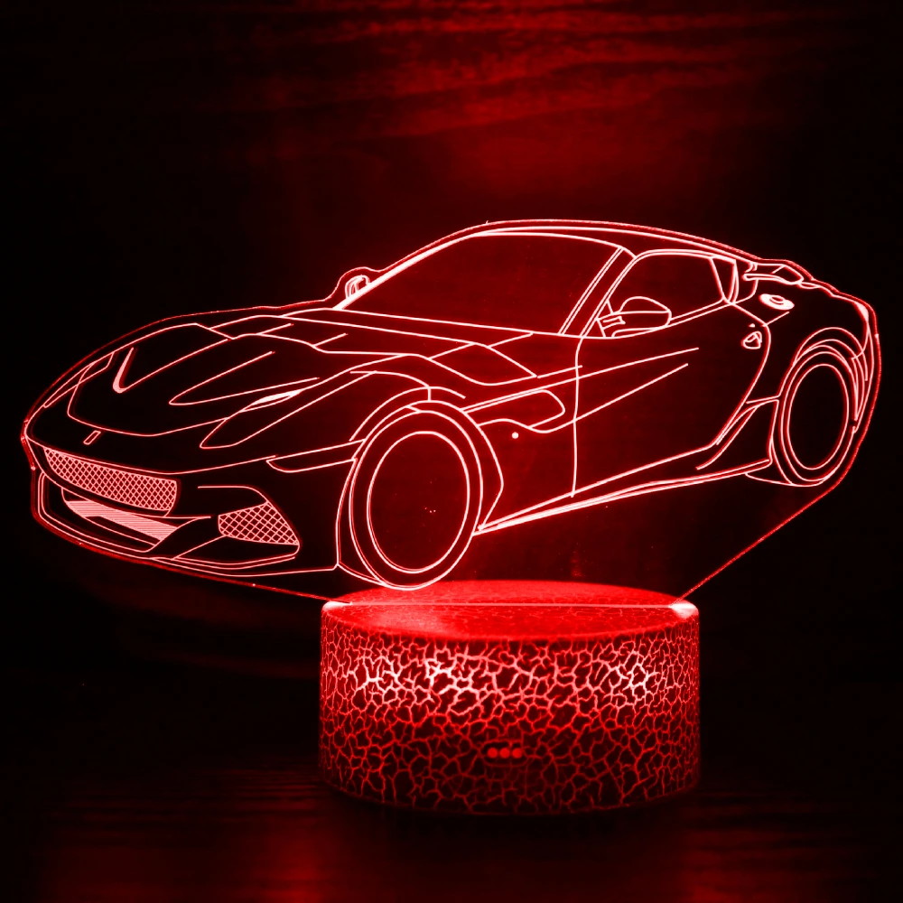 Nighdn-3D Car Night Light for Kid, Sports Racing, Ilusão Óptica, Lâmpada de Cabeceira, Decoração do Quarto, Presente para Menino, Homens, Criança, 7 Cores