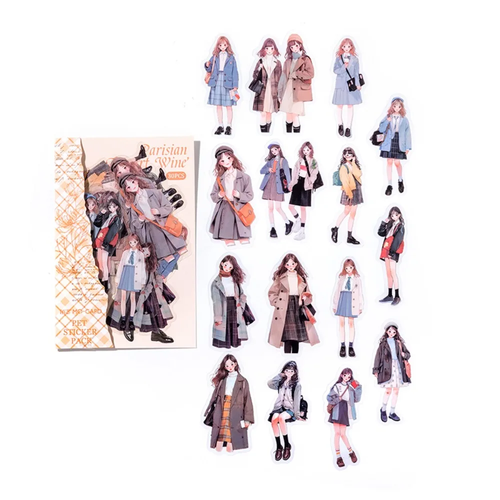 30pcs Kawaii Scrapbook Stickers PET Creative Scrapbooking Material Label Life Facts Series Girls' Daily Wear