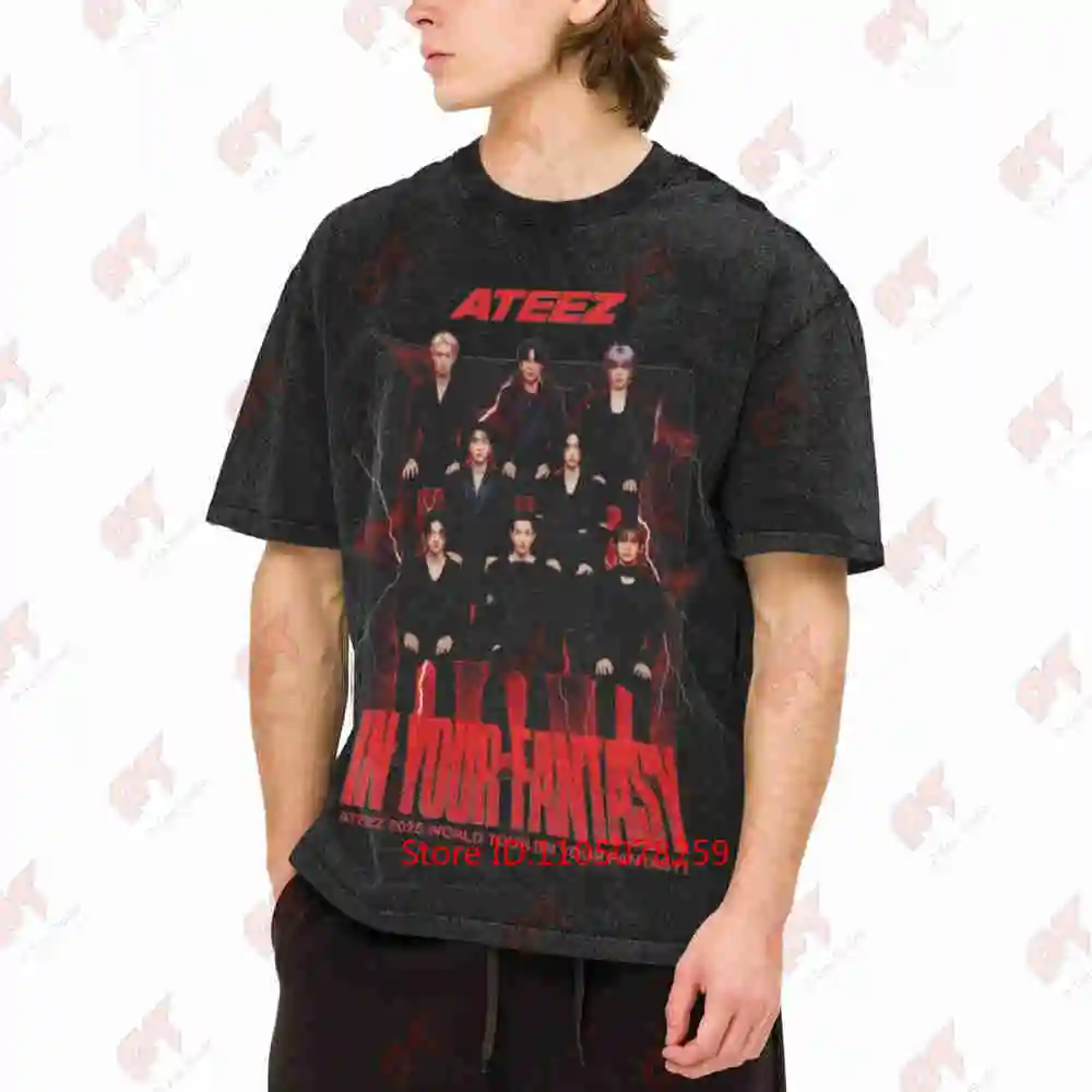 Ateez World Tour In Your Fantasy Vintage Washed Tee Pure Cotton T-Shirt