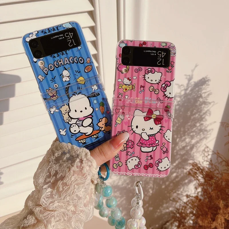 لطيف سانريو مرحبا كيتي كورومي ميلودي Pochacco سينامورول بوم بورين جراب هاتف لسامسونج غالاكسي Z فليب 6 5 4 3 غطاء البولي يوريثان الصلب