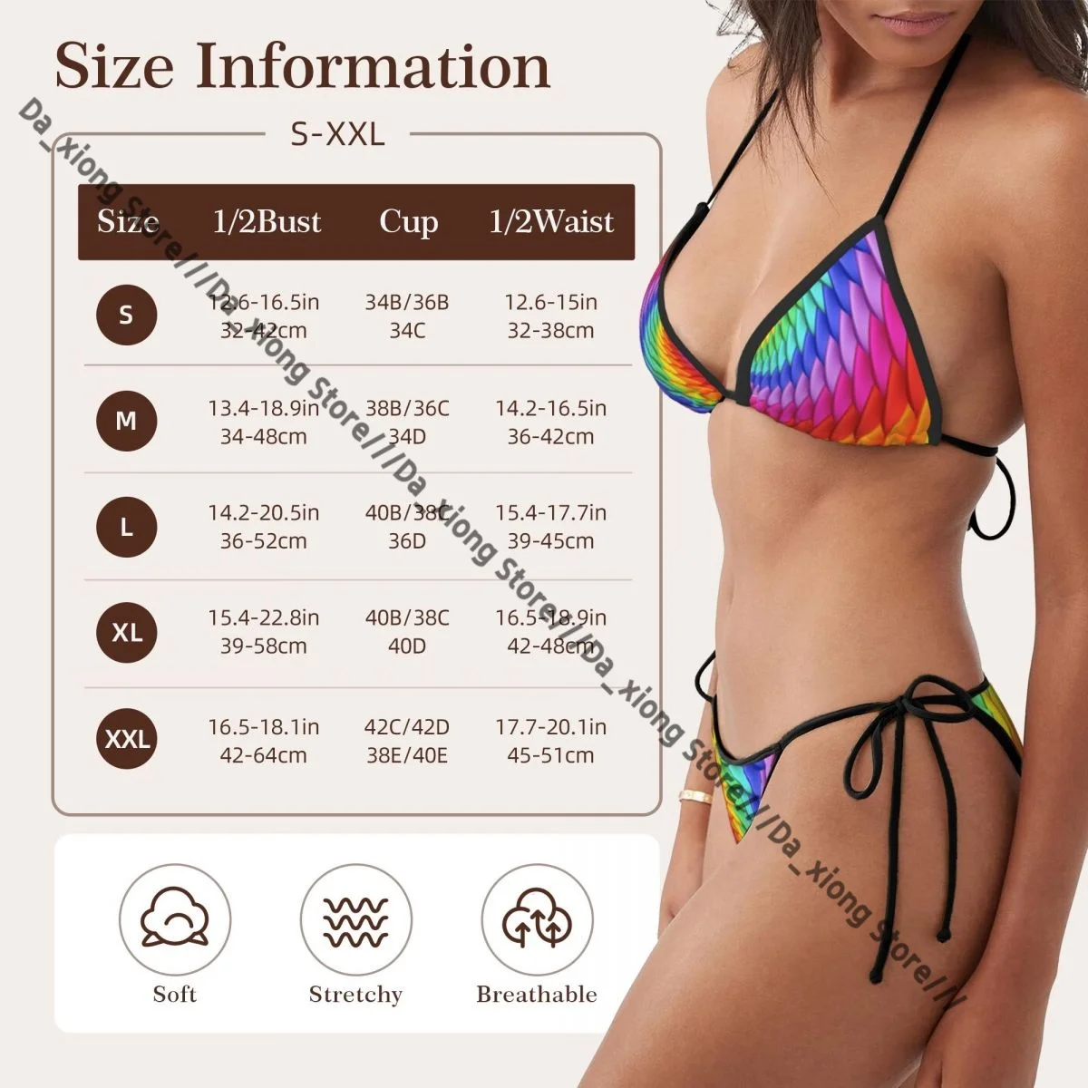 Woman Swimwear Thong Bikini Set Sexy Swimsuits Psychedelic Rainbow Spiral Bathing Suits Triangle Bandage Female Beachwear