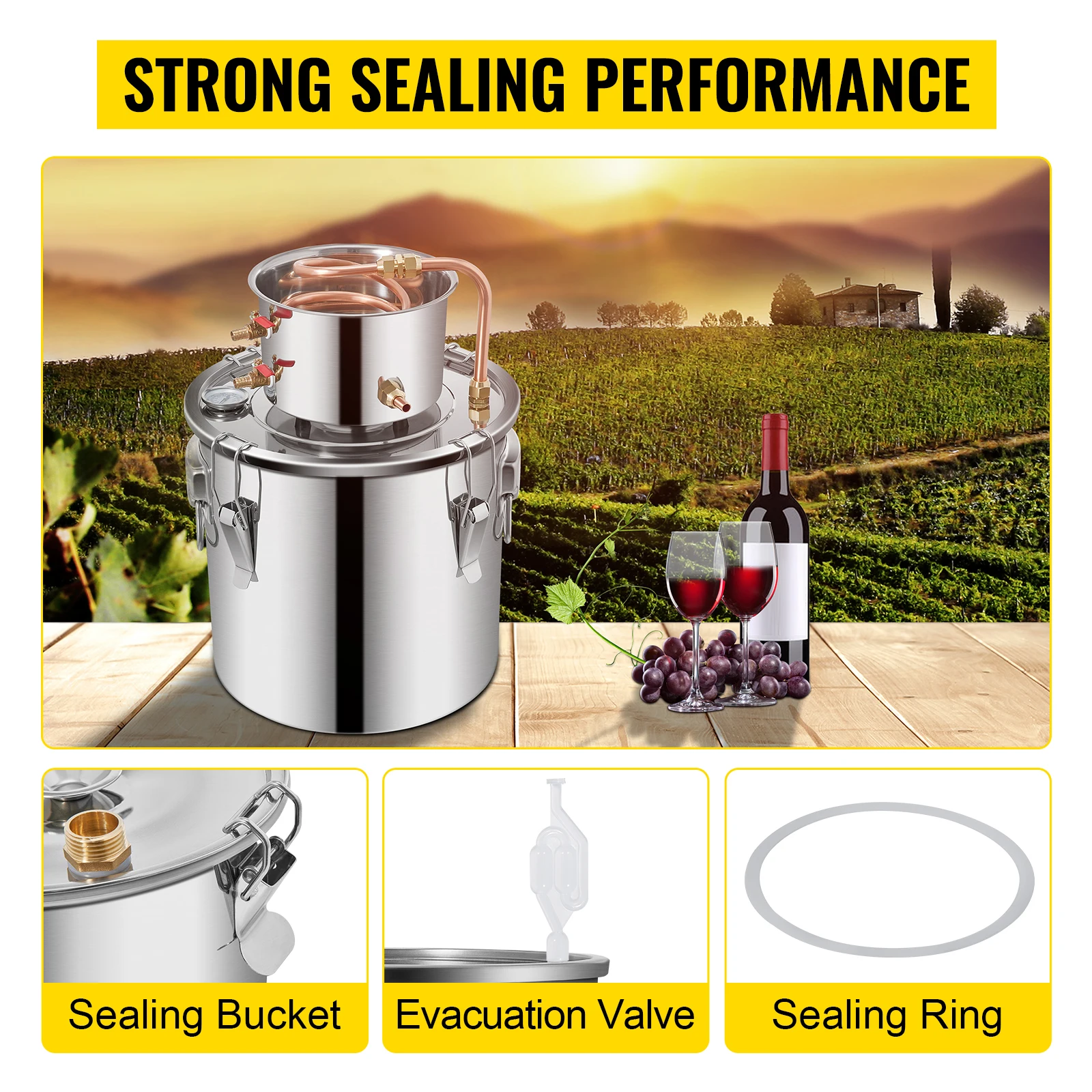 Picture 4: 5 Gallon Alcohol Still Stainless Steel Water Distiller with Copper Coil Brewing Refining Equipment DIY Wine Fermentation Kit