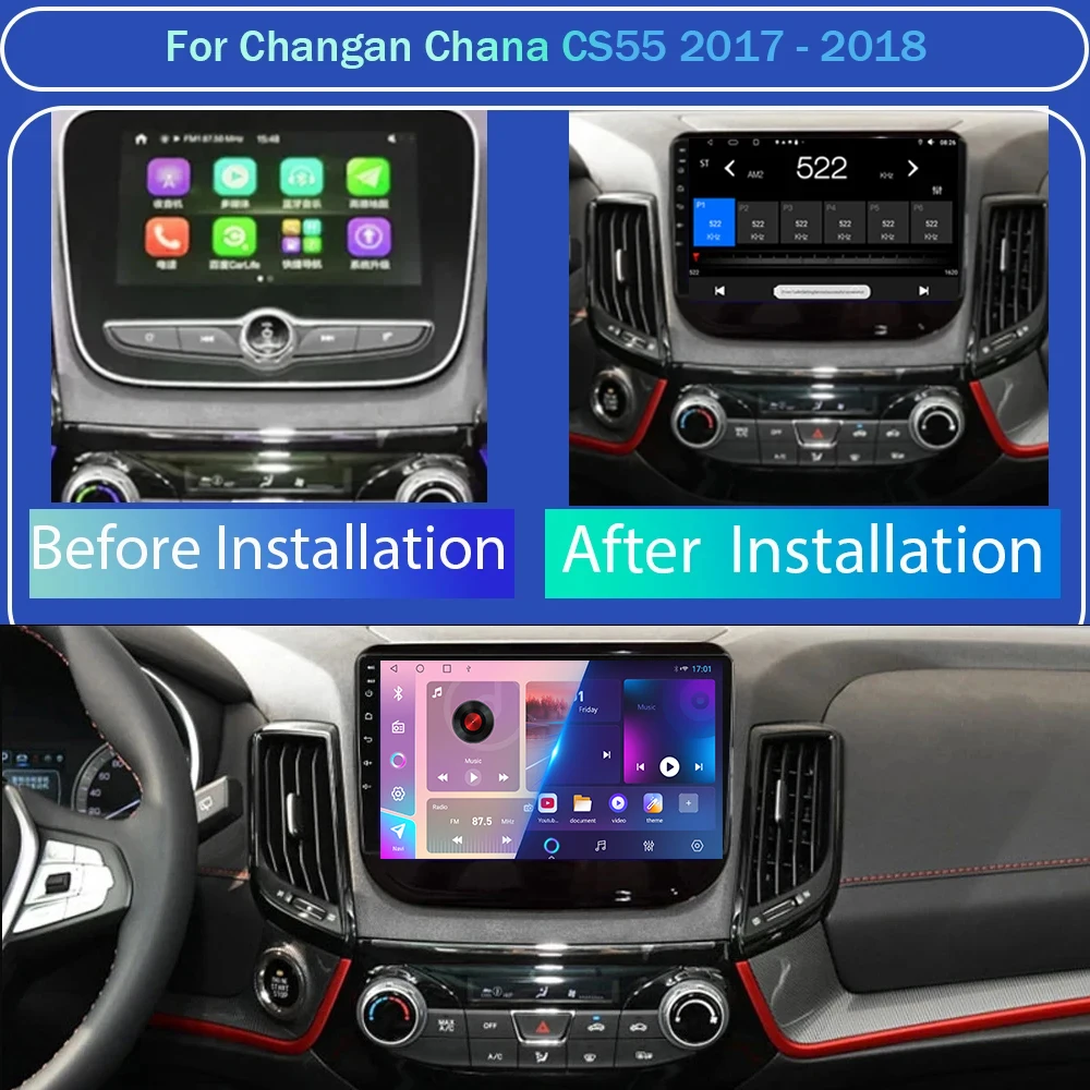 Android Auto For Changan Chana CS55 2017 - 2020 No 2din DVD Rear Camera Android 14 Multimedia Player Navigation Carplay 8 Core