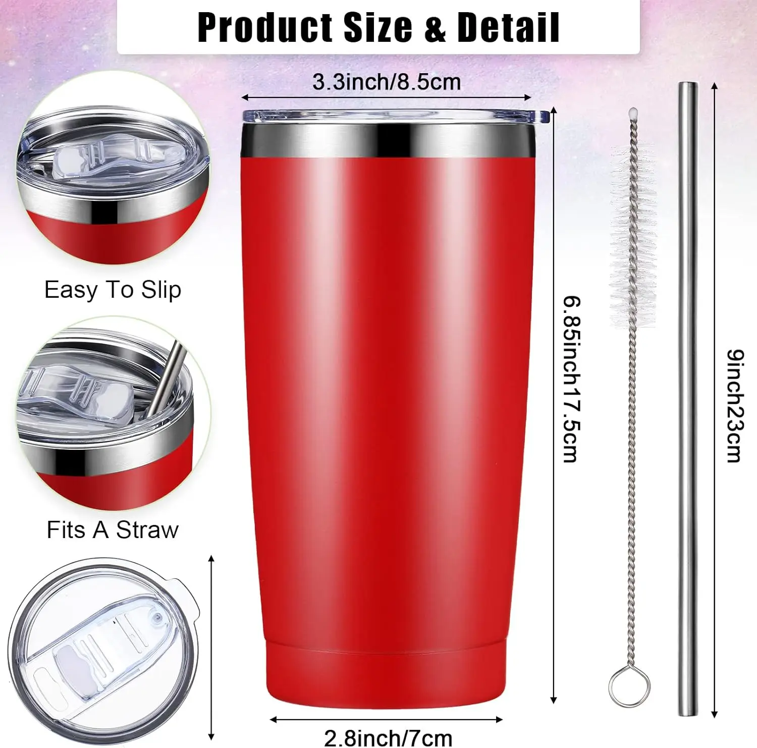 16 Pack Insulated Travel Tumblers 20 Oz Stainless Steel Tumbler Cup with Lid and Straw Powder Coated Coffee Mug for Cold