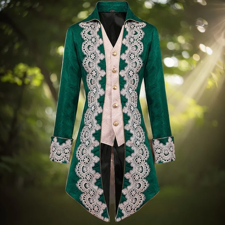 

Green Victorian Nobleman Jacket Medieval Cosplay Pirate Tuexdo Men Renaissance Frock Steampunk Tailcoat Halloween Costume Party