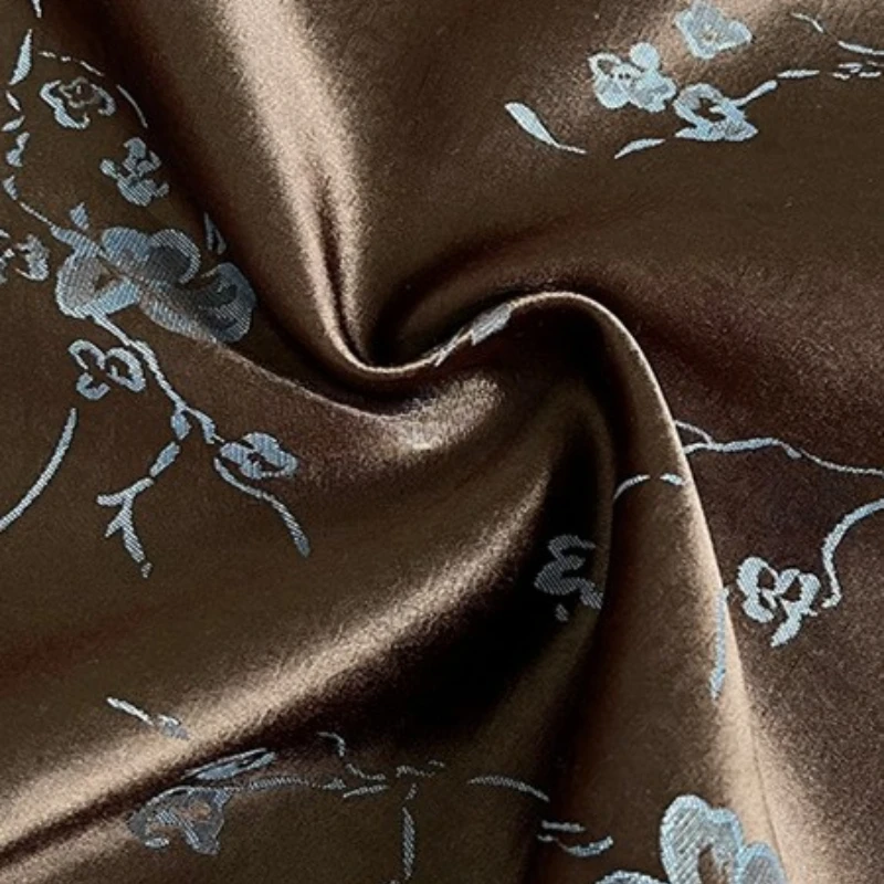 

Jacquard Satin Fabric Brown Grey Blue Colorblock Lustrous Draping Cheongsam Qipao Bridal Wedding Apparel Spring Autumn Material