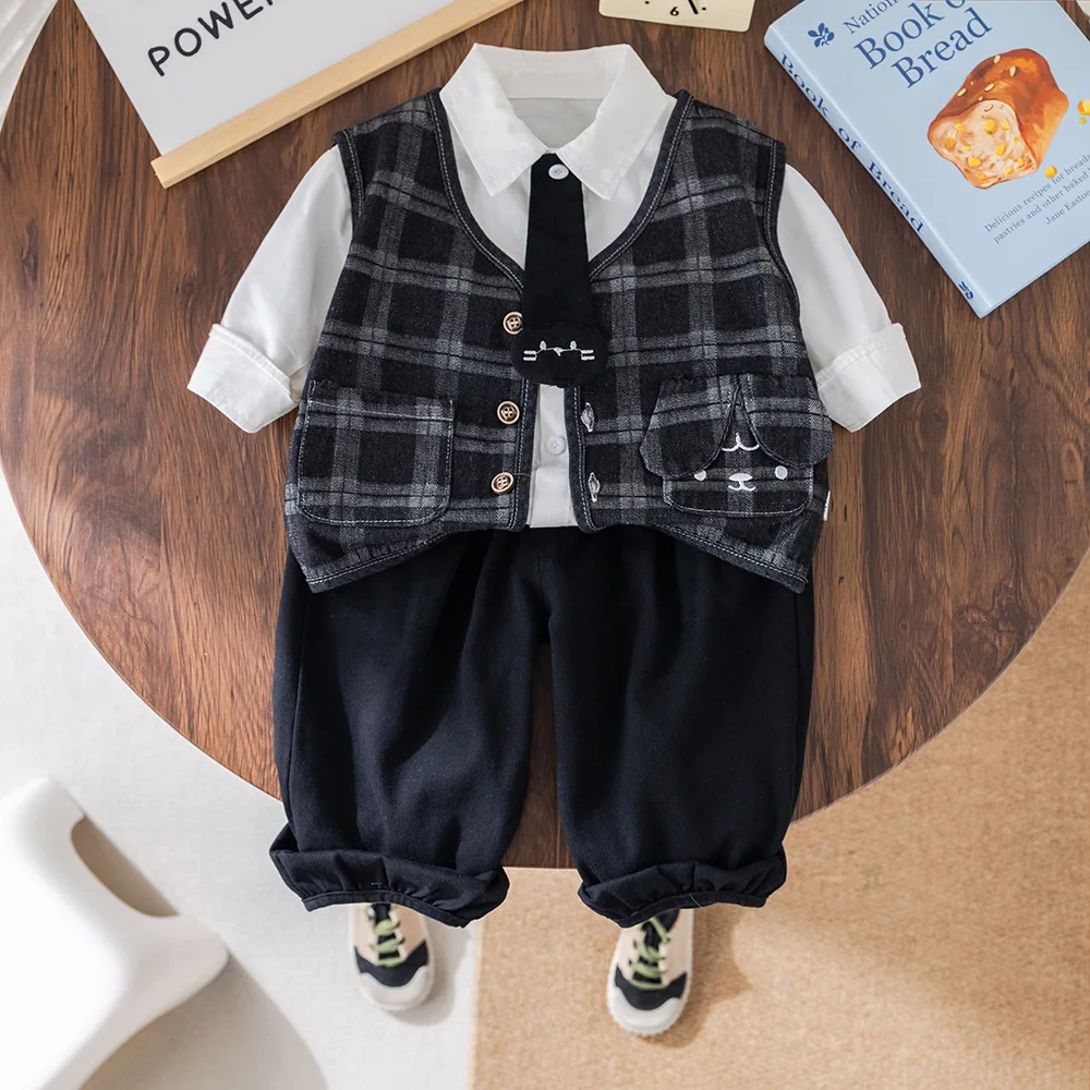 Autumn Boys' Denim Vest Shirt Pants 3-Piece Set Toddler Fashion Outfit 1-5 Years Kids' Clothes Casual School Wear  123