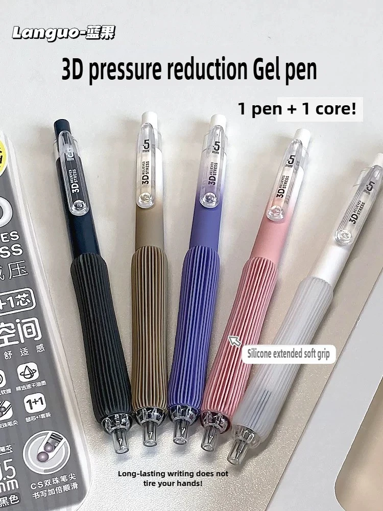 

LANGUO 5 Colors 3D Stress Relief 0.5mm Black CS Tip Quick Dry Ink Dual Ball Click Gel Pen Smooth Writing Pen School Stationery