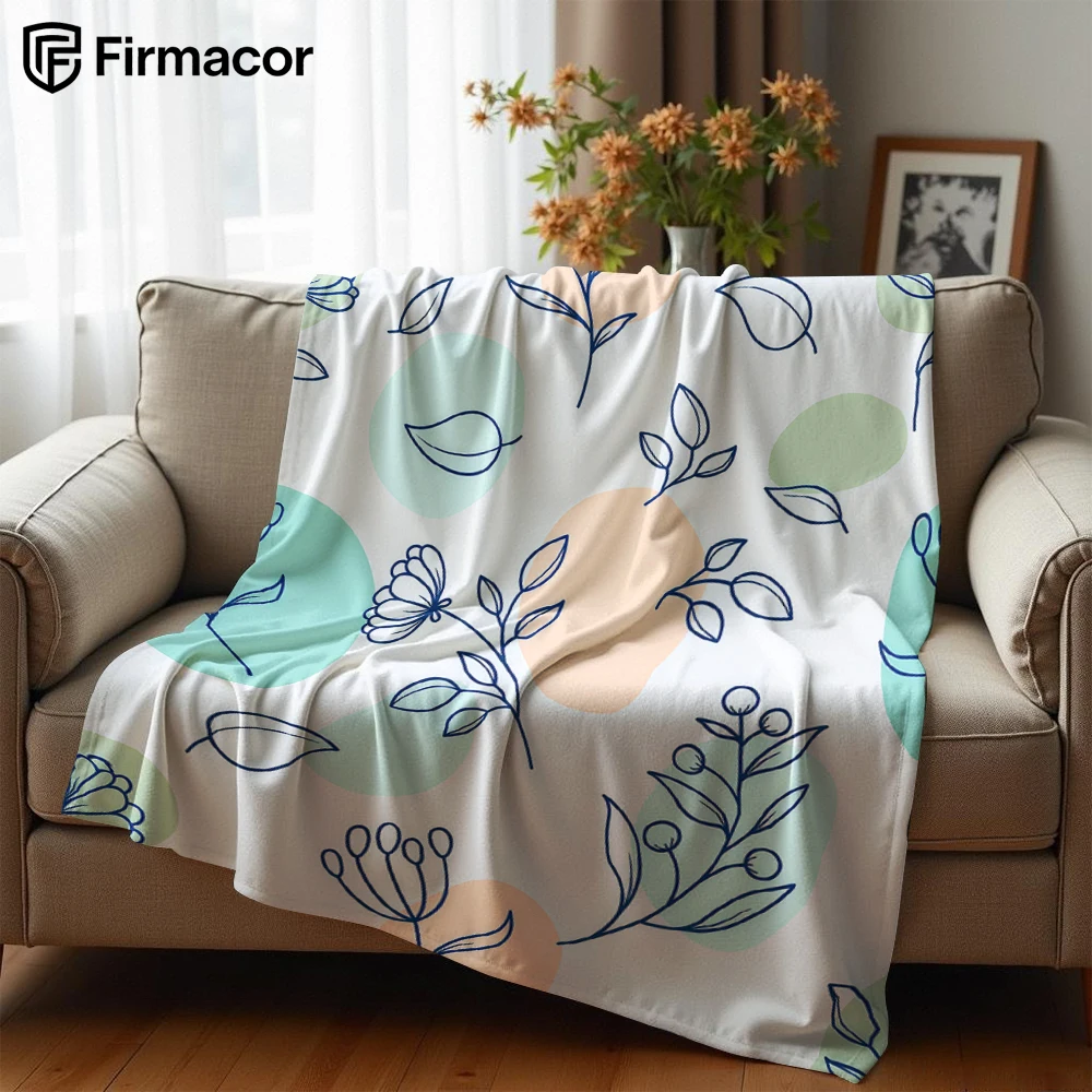 Minimal Line Leaves Cartoon Anime Print Flannel Blanket Soft Warm Throw for Kids Bedroom Sofa Bed Christmas Office Car