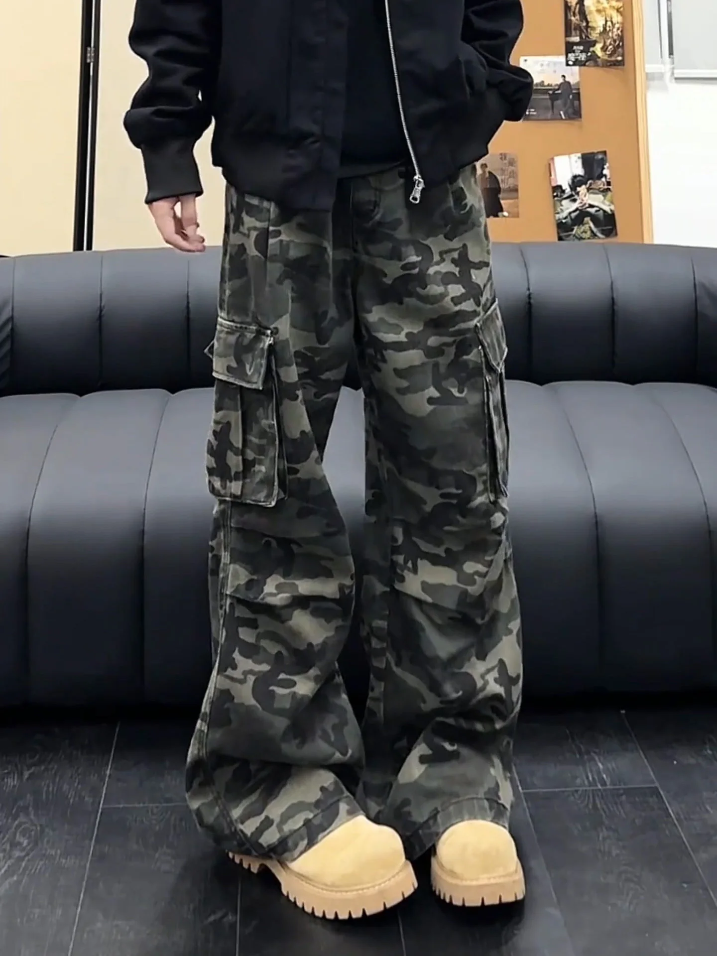 

Американские мужские джинсы-карго с камуфляжным принтом, свободные, прямого кроя, длинные брюки, осенние, большие размеры, рабочая одежда