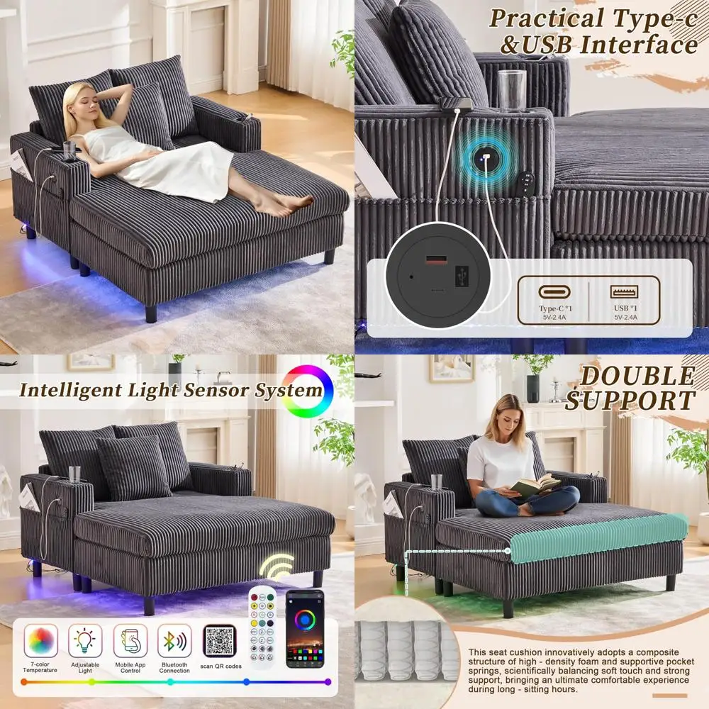 

Современный вельветовый диван-кровать для дома с USB-портами и подсветкой, удобный диван-кровать с глубоким сиденьем для отдыха