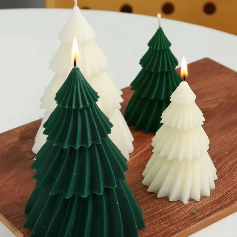 Vela de silicona de pino geométrico, molde 3D para árbol de Navidad, velas perfumadas, molde de silicona DIY, vela aromática, herramientas para hacer jabón artesanal