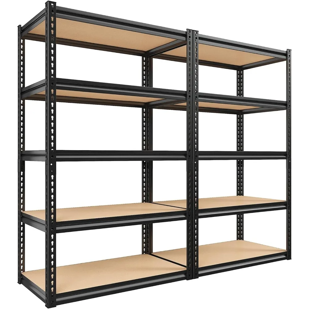 

72" H Heavy Duty Shelving Adjustable 5 Tier Metal Shelves 2000LBS for Warehouse Pantry Basement, 72"H x 35.5"W x 15.8"D 2 Pack