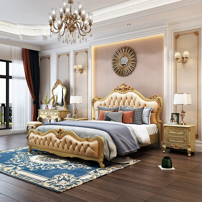 

European double master solid wood 1.8 meters leather luxury wedding 1.5 meters princess bedroom matching