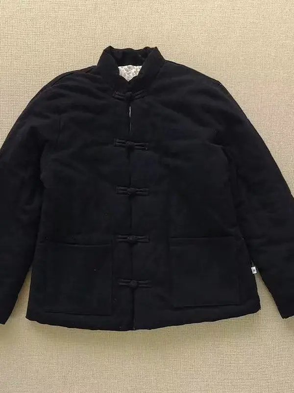 스트리트 슬레 중국 레트로 버튼 코튼 재킷 아우터웨어 여성용 코트 롱 슬리브 라운드 넥 레귤러 얇은 겨울 코트