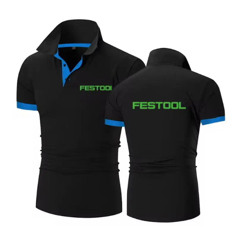 Festool Tools Printed Polo Shirt Mens 2024 Summer Solid Color Shorts Sleeve Polo Business Leisure Breathable Clothes Tee Shirt