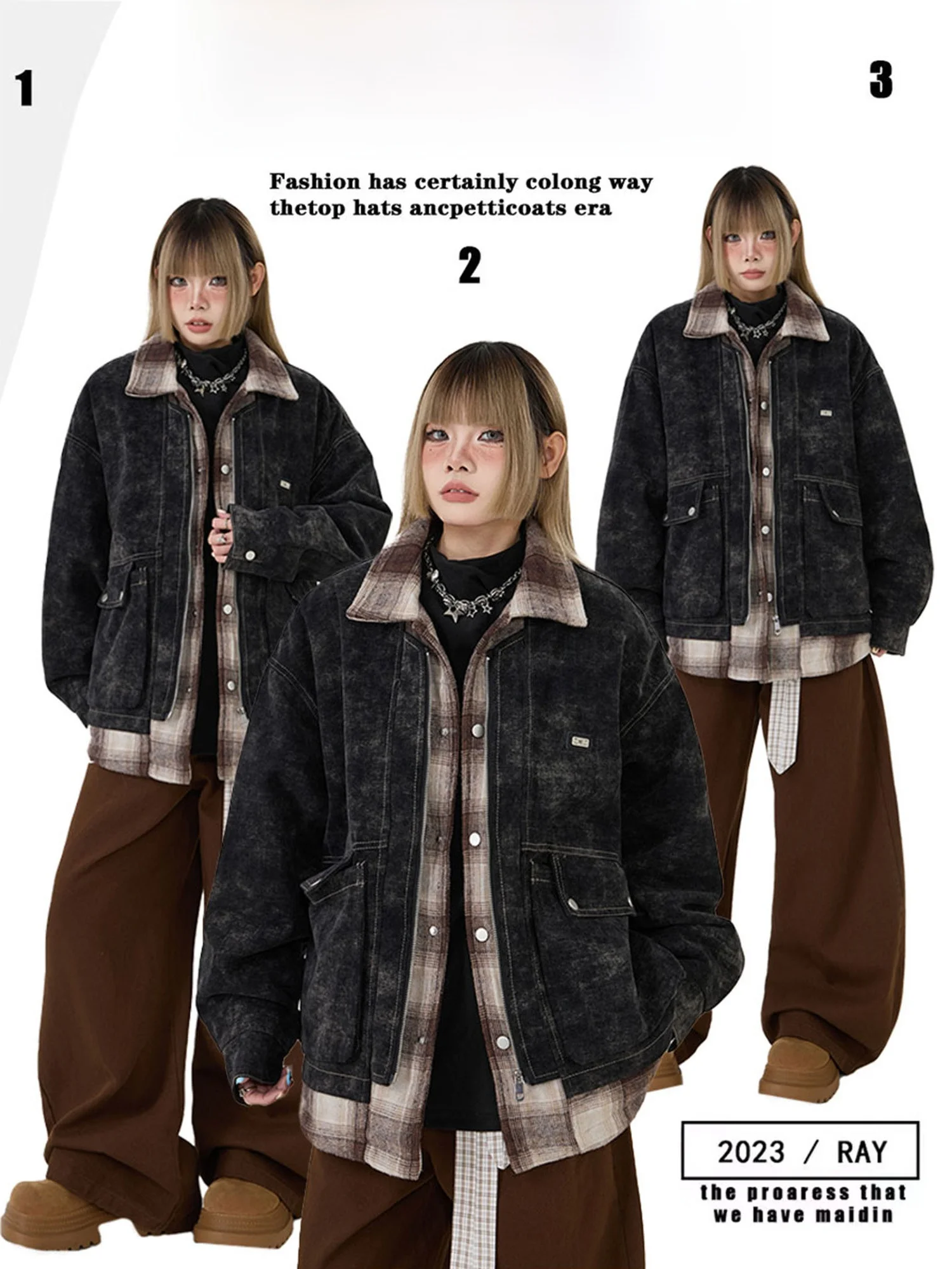 

Зимнее пальто Remedie с утепленной подкладкой, эффектом тай-дай, в клетку, с имитацией двухслойности, для женщин, в стиле High Street