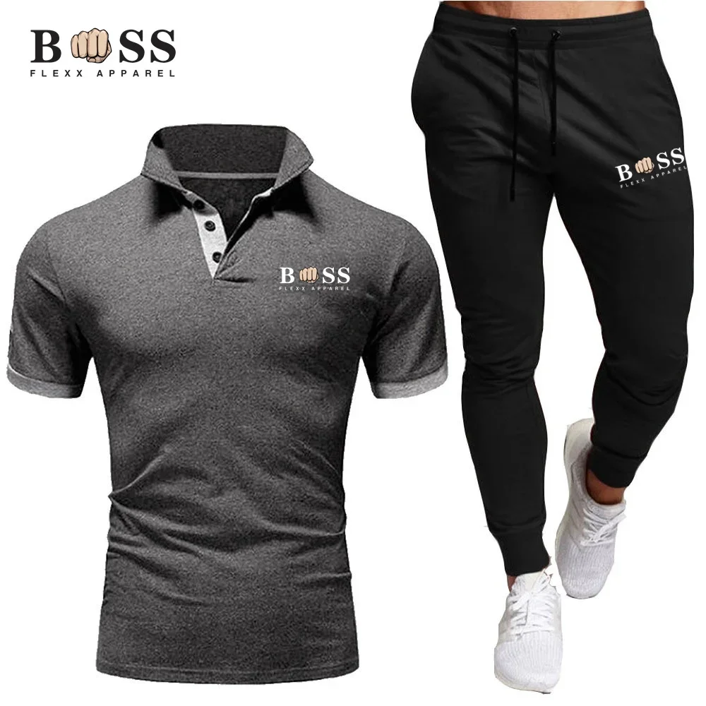 Men\'s POLO shirt sportswear two-piece set, men\'s casual fitness sportswear POLO shirt+pants, men\'s casual sportswear set