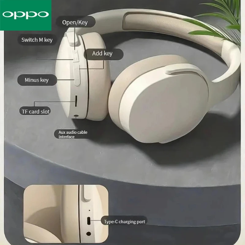 OPPO Fashion سماعة لاسلكية تعمل بالبلوتوث سماعات فوق الأذن HIFI سماعات ستيريو رياضية حقيقية مع سماعات TF/AUX مشغل موسيقى مع ميكروفون