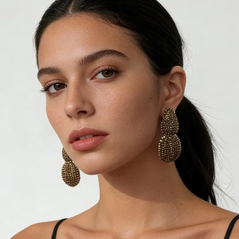

Vintage Gold Beaded Double Teardrop Drop Earrings Chunky Textured Dangle Earrings for Women Party Vacation Daily Jewelry