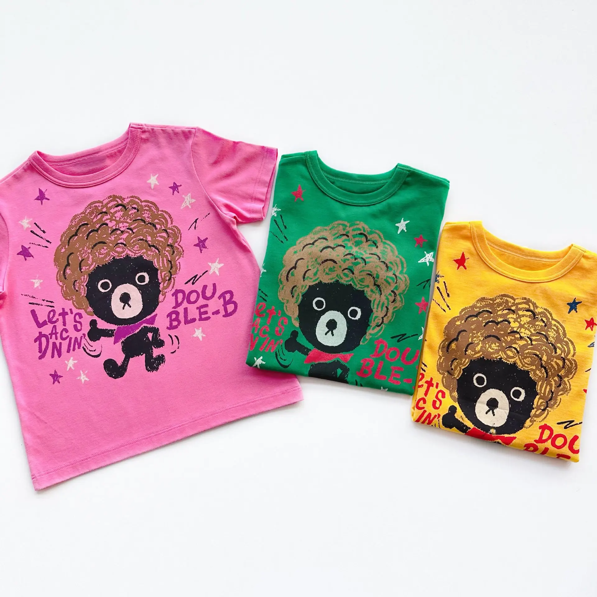 

Boys Clothes Explosive Head Black Bear Short Sleeve 2024 Girls Cotton Soft Macaron Color Short Sleeve Top Summer