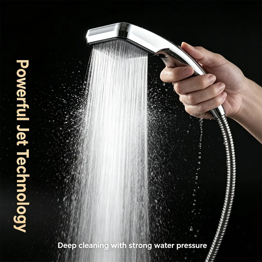 

300 Holes Pressurized Showerhead Hand Hold Square Shower Head Water Saving Rainfall Spray Nozzle Bathroom Accessories