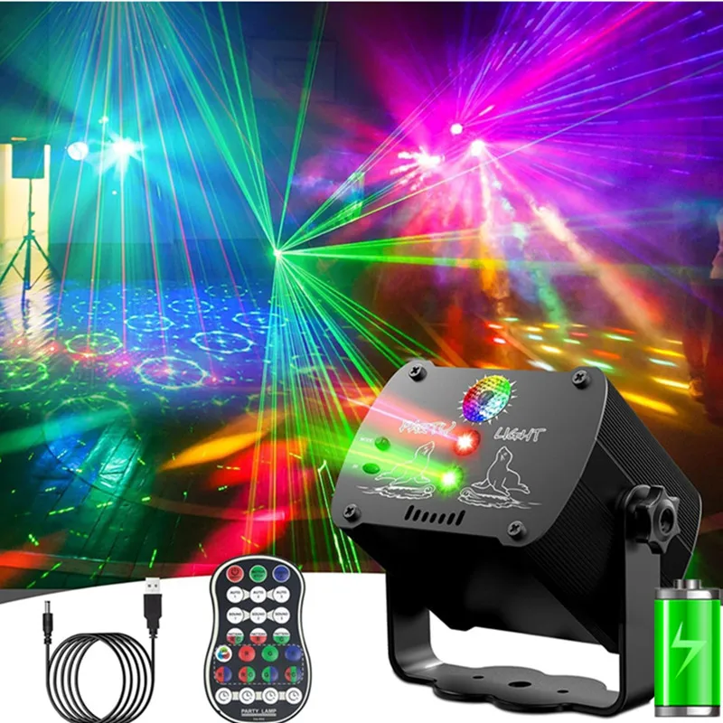 DJ Disco stage party lights Remote control voice controlled laser RGB strobe light projector Home Christmas Halloween decoration