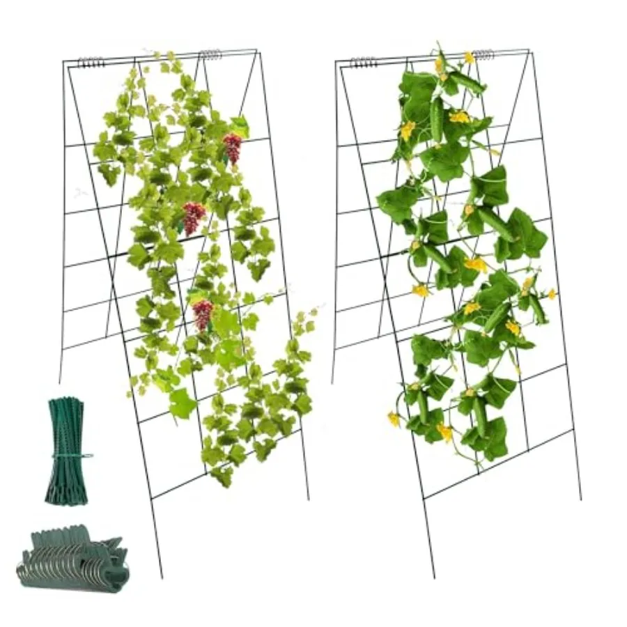 

Garden Cucumber Trellis A-Frame Folding Plant Trellis 46 Inch by 18 Inch for Climbing Vegetables Flowers 2 Pack with Clips and