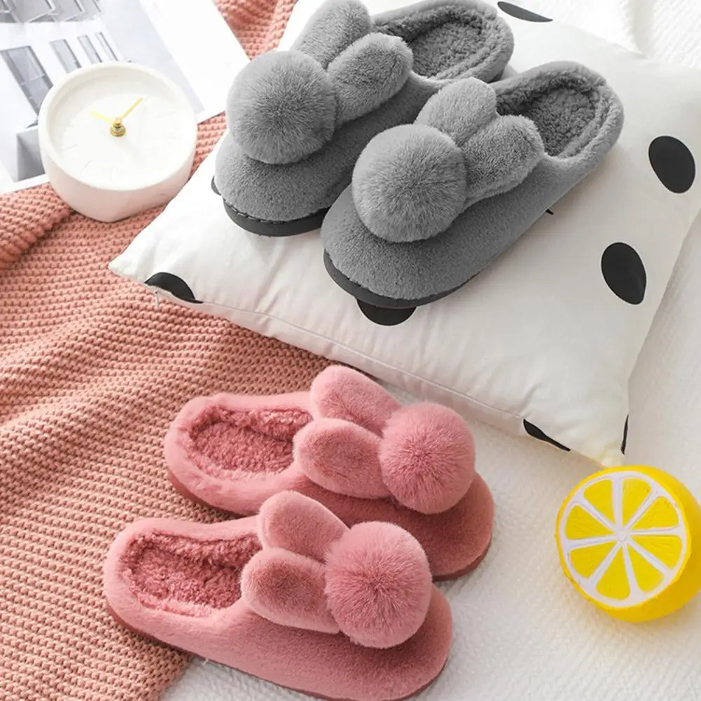 

Furry Slippers For Women Indoor Winter Home Rabbit Ears Warm Fur Shoe Soft Comfort Cotton Footwear Slippers And Slides For Women